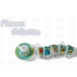 I.P.A. Flowers Collection  Espresso Cups & Saucers (Set of 6)